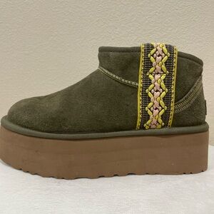 UGG Olive Suede Mini Braid Platform boots